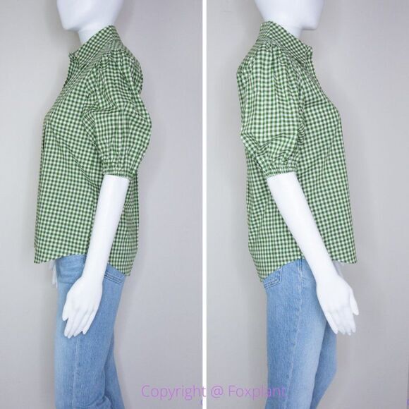NWT kate spade mini gingham button-front shirt, Green & White - Picture 5 of 16